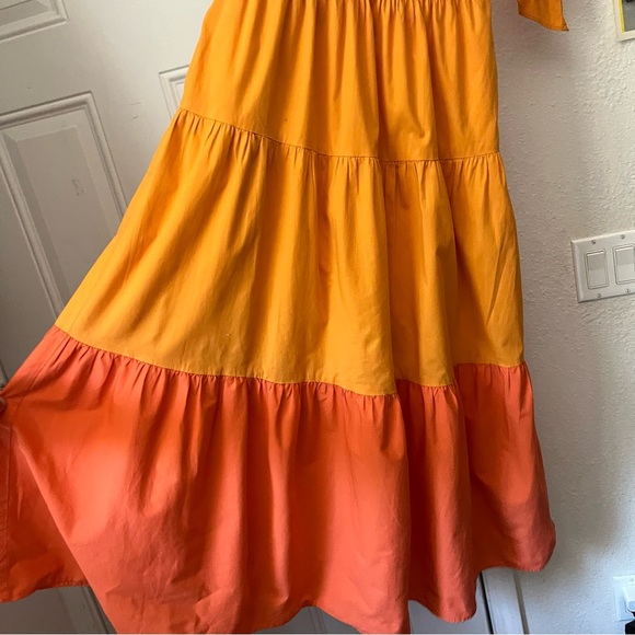 COLOR ME COURTNEY orange tiered colorblock sleeveless summer sun midi dress - Picture 3 of 7